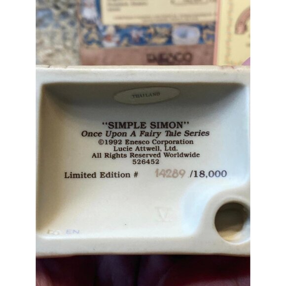 1992 Enesco Simple Simon Once Upon A Fairy Tale Porcelain Figurine Limited Editi - Picture 8 of 10